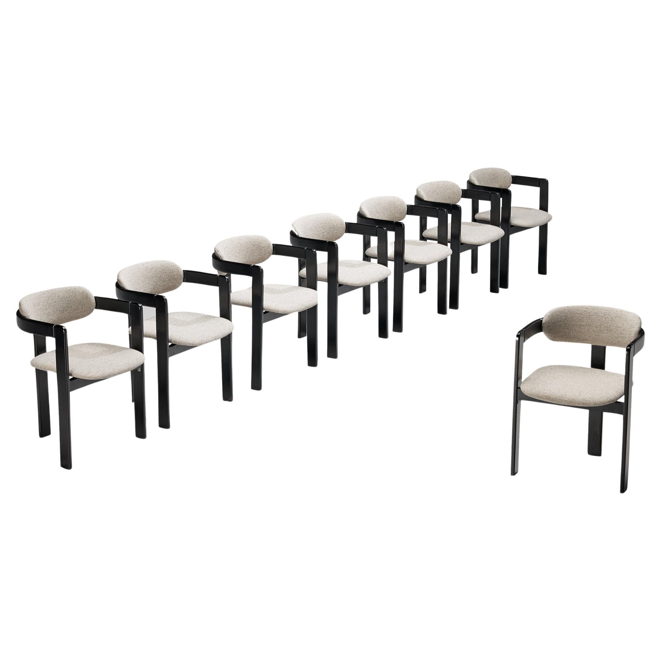 Satz von acht italienischen Sesseln mit gebogenen Holzrahmen aus grauem Bouclé 