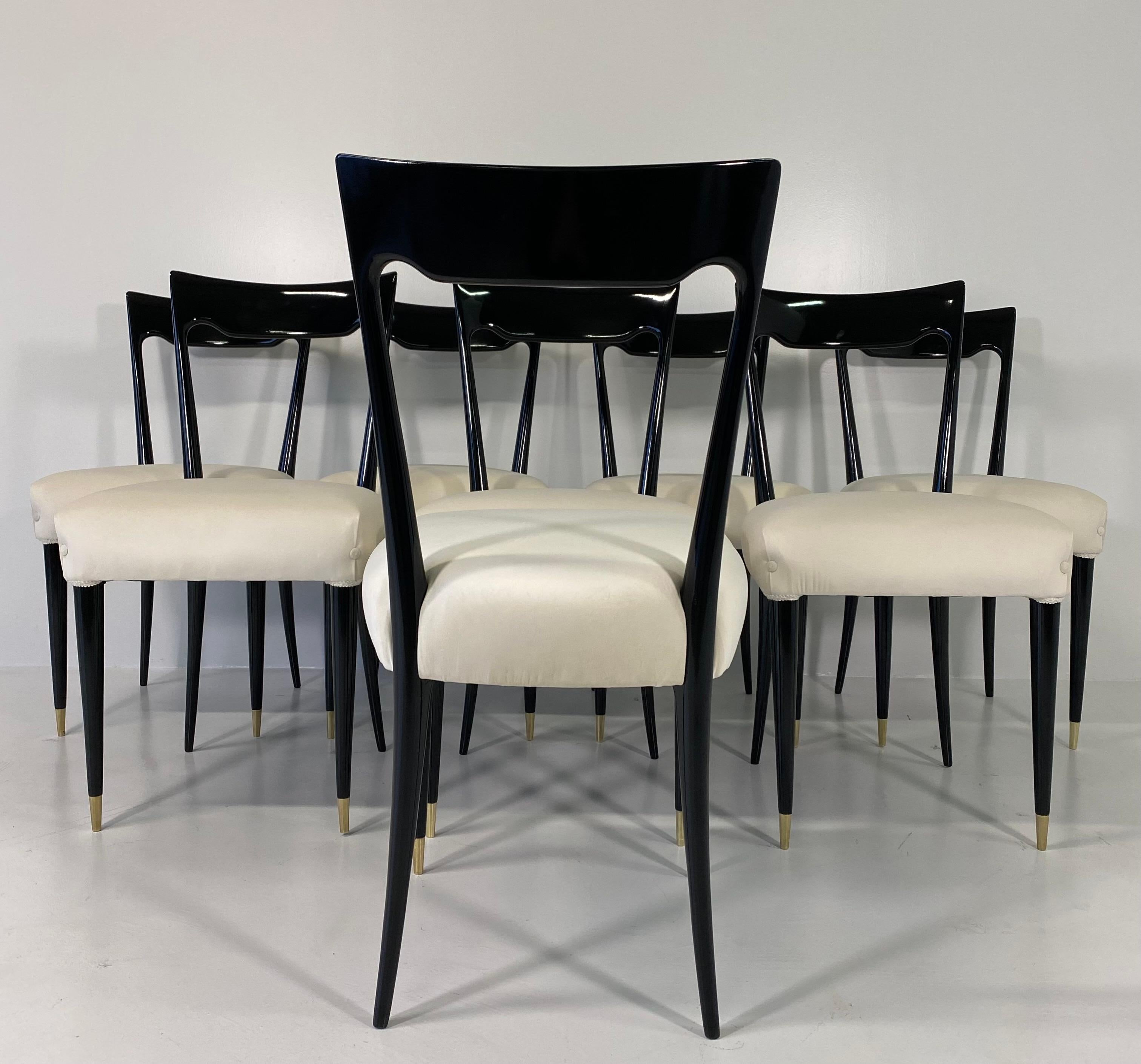 Set of Eight Italian Black and Ivory Dining Chairs, 1950s 1