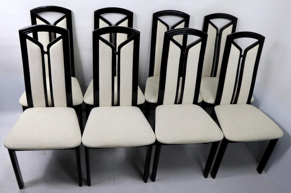 Set of Eight Italian Black Lacquer High Back Dining Chairs by Tonon 6