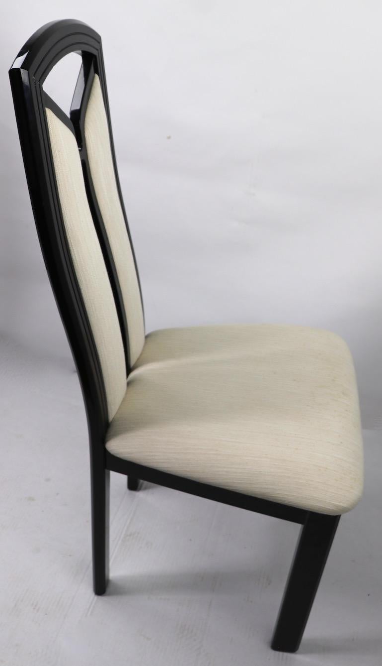 20th Century Set of Eight Italian Black Lacquer High Back Dining Chairs by Tonon