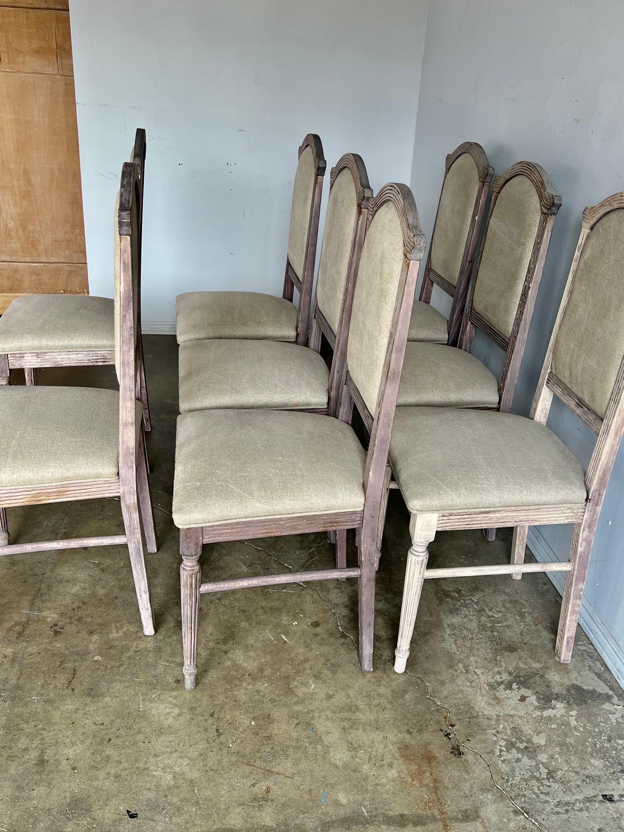 Neoclassical Set of Eight Italian Bleached Dining Chairs C. 1900's For Sale