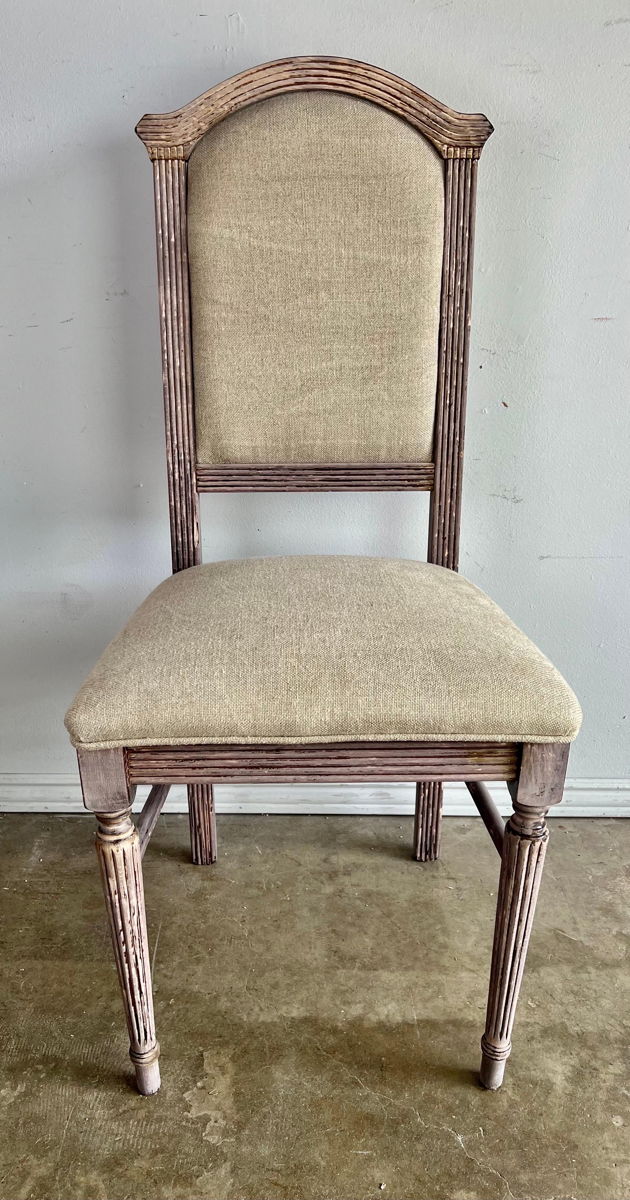 Set of Eight Italian Bleached Dining Chairs C. 1900's In Distressed Condition For Sale In Los Angeles, CA