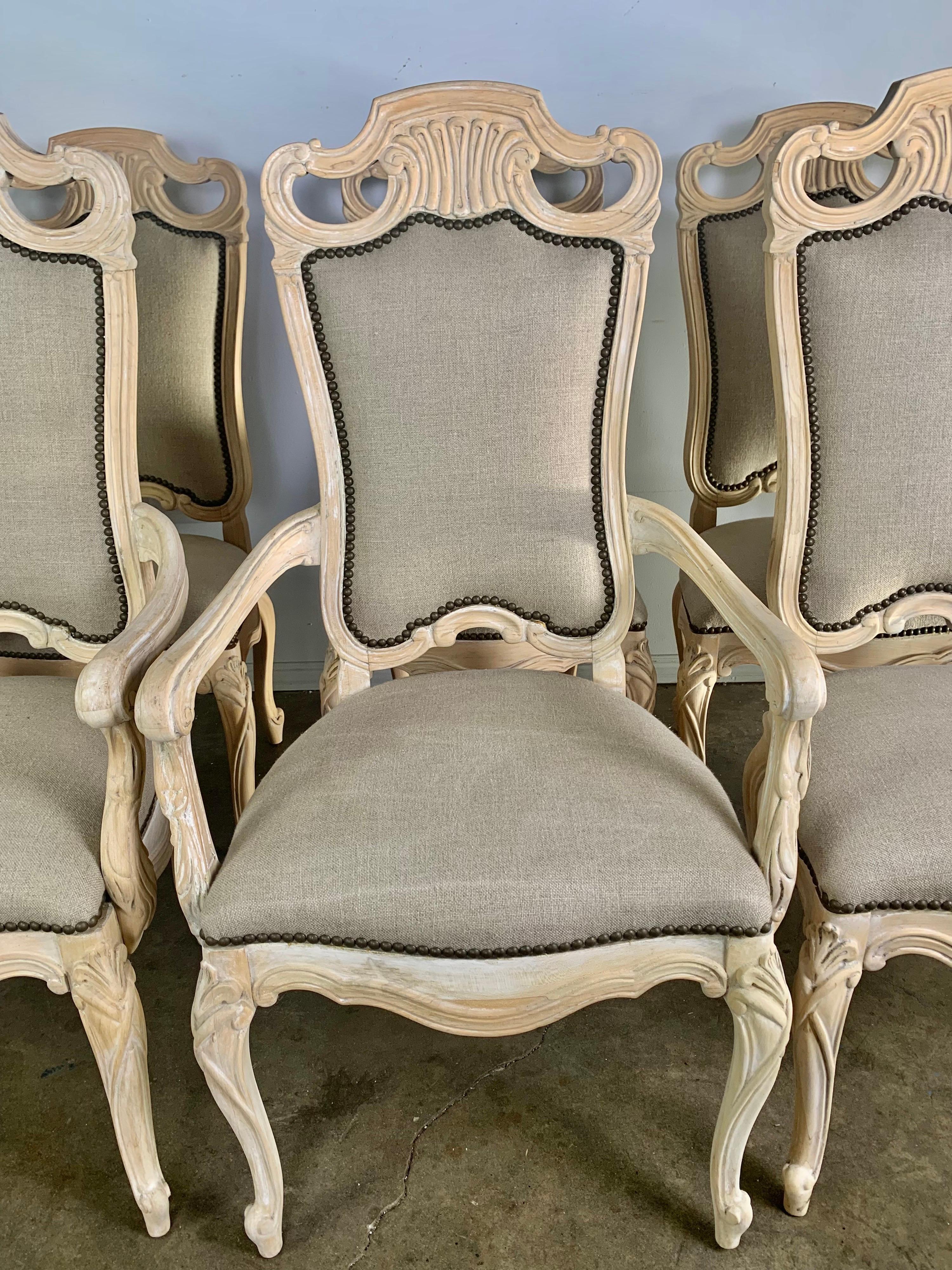 Louis XV Set of Eight Italian Carved Dining Chairs C.1940’s For Sale