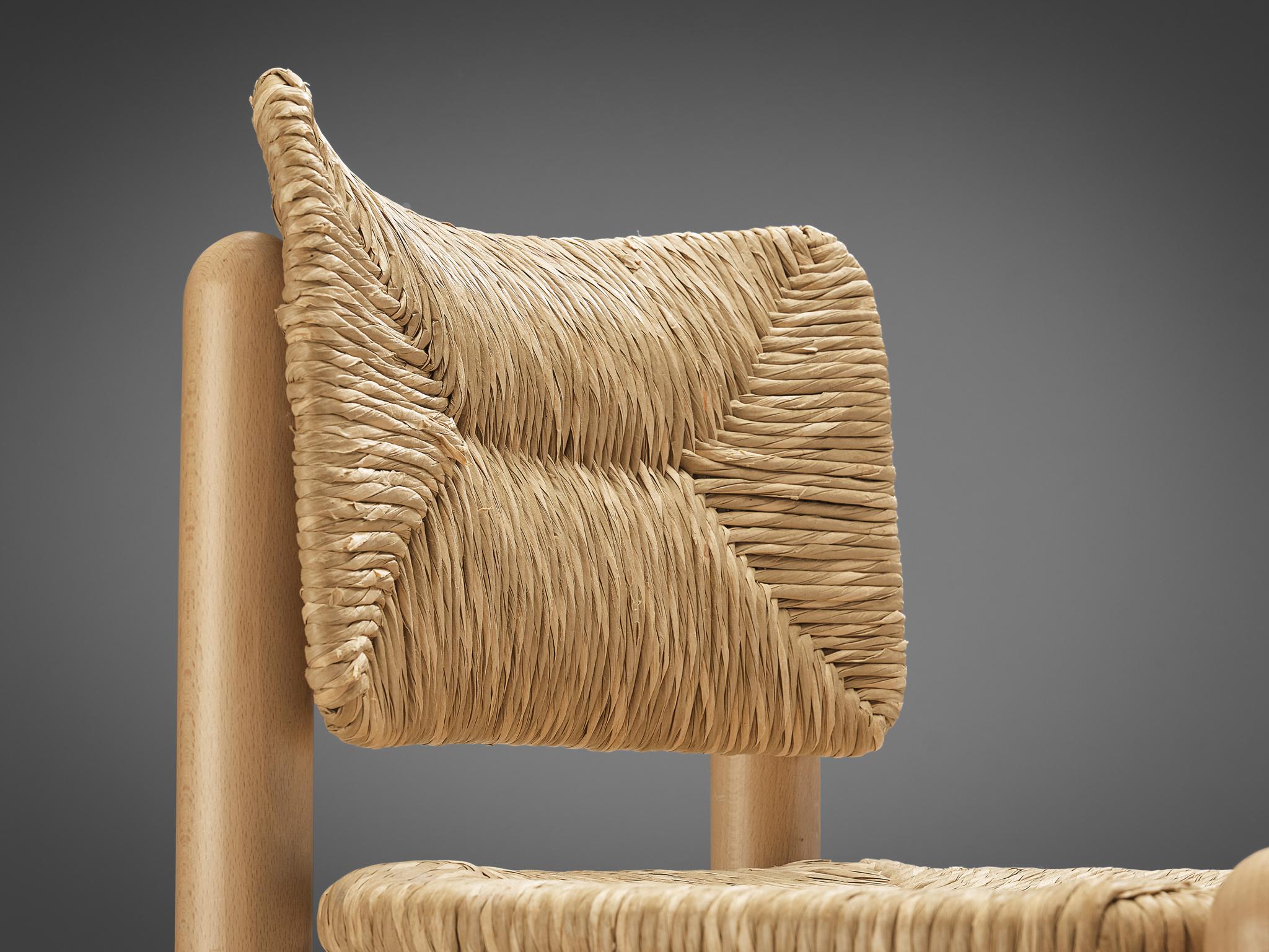 Set of Eight Italian Dining Chairs in Beech and Straw 2