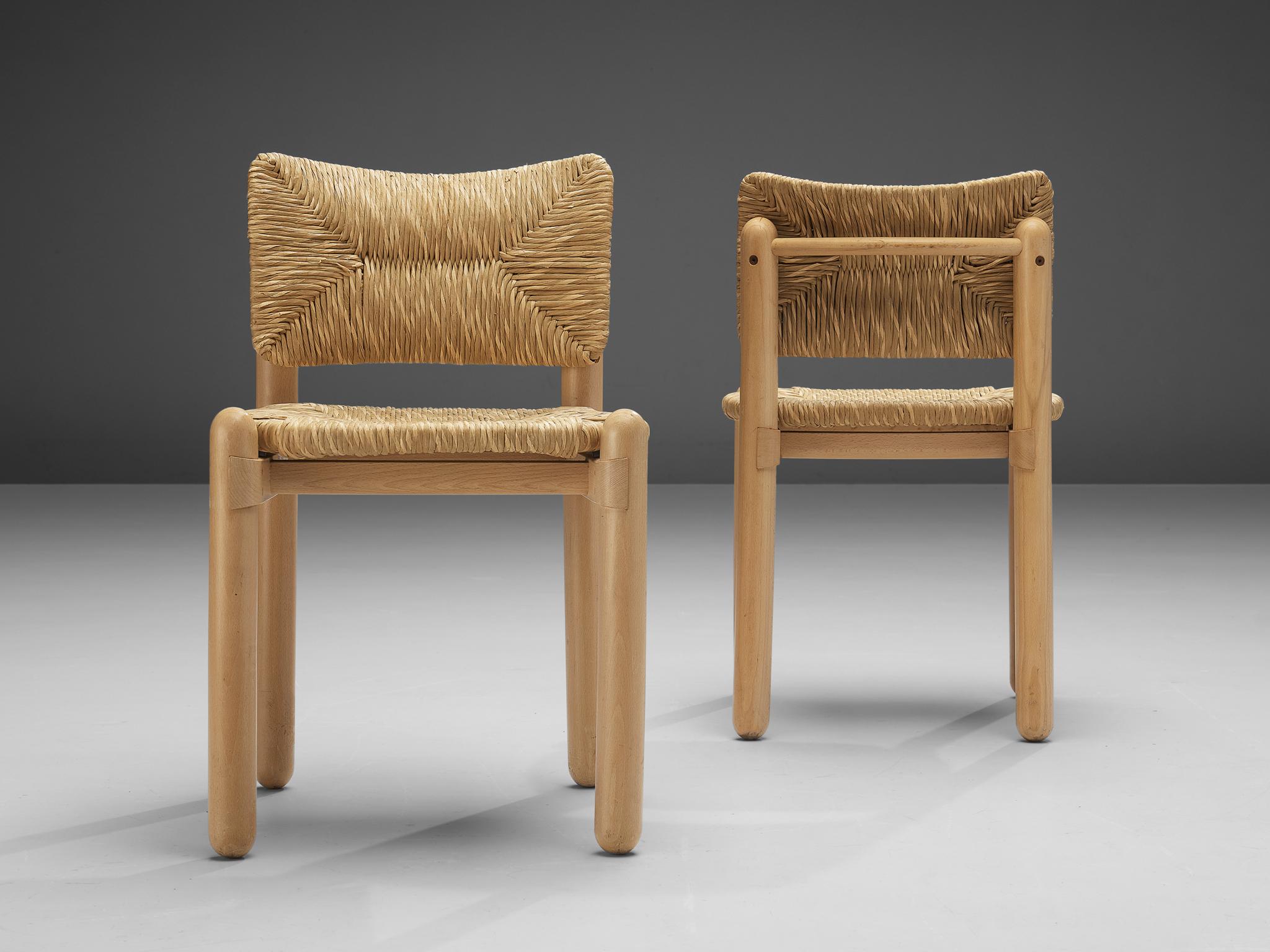 Set of Eight Italian Dining Chairs in Beech and Straw 4