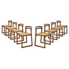 Set of Eight Italian Dining Chairs in Lacquered Wood and Cane