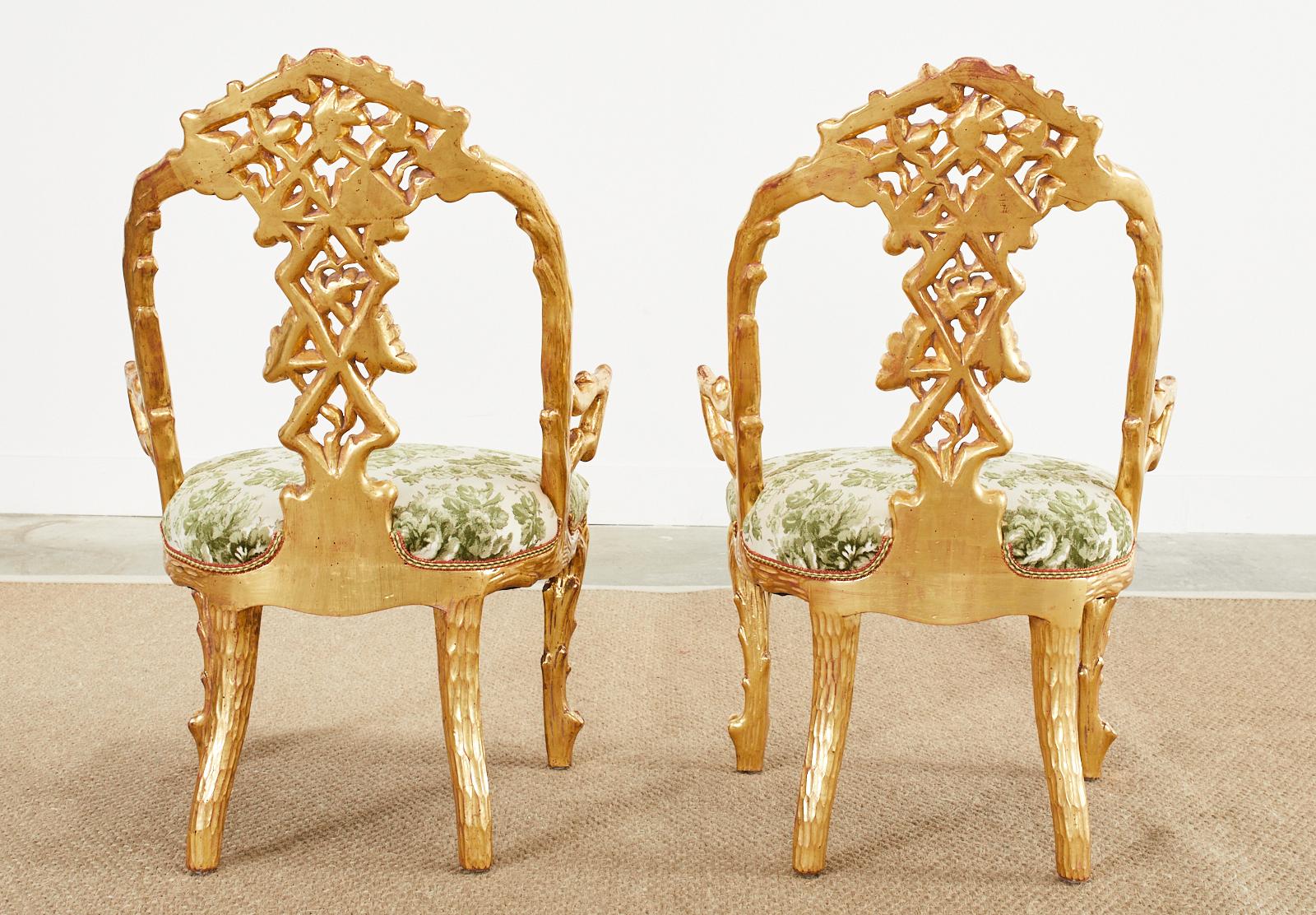 Set of Eight Italian Giltwood Faux Bois Dining Chairs For Sale 13