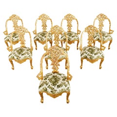 Vintage Set of Eight Italian Giltwood Faux Bois Dining Chairs