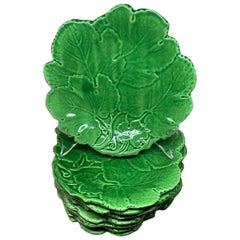 Set of Eight Italian Green Leaf Plates