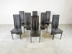 Set of Eight Italian Lacquered Wood and Leather Modern Dining Chairs