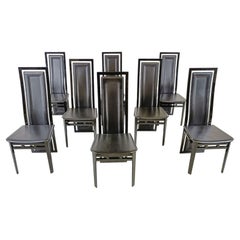 Set of Eight Italian Lacquered Wood and Leather Modern Dining Chairs