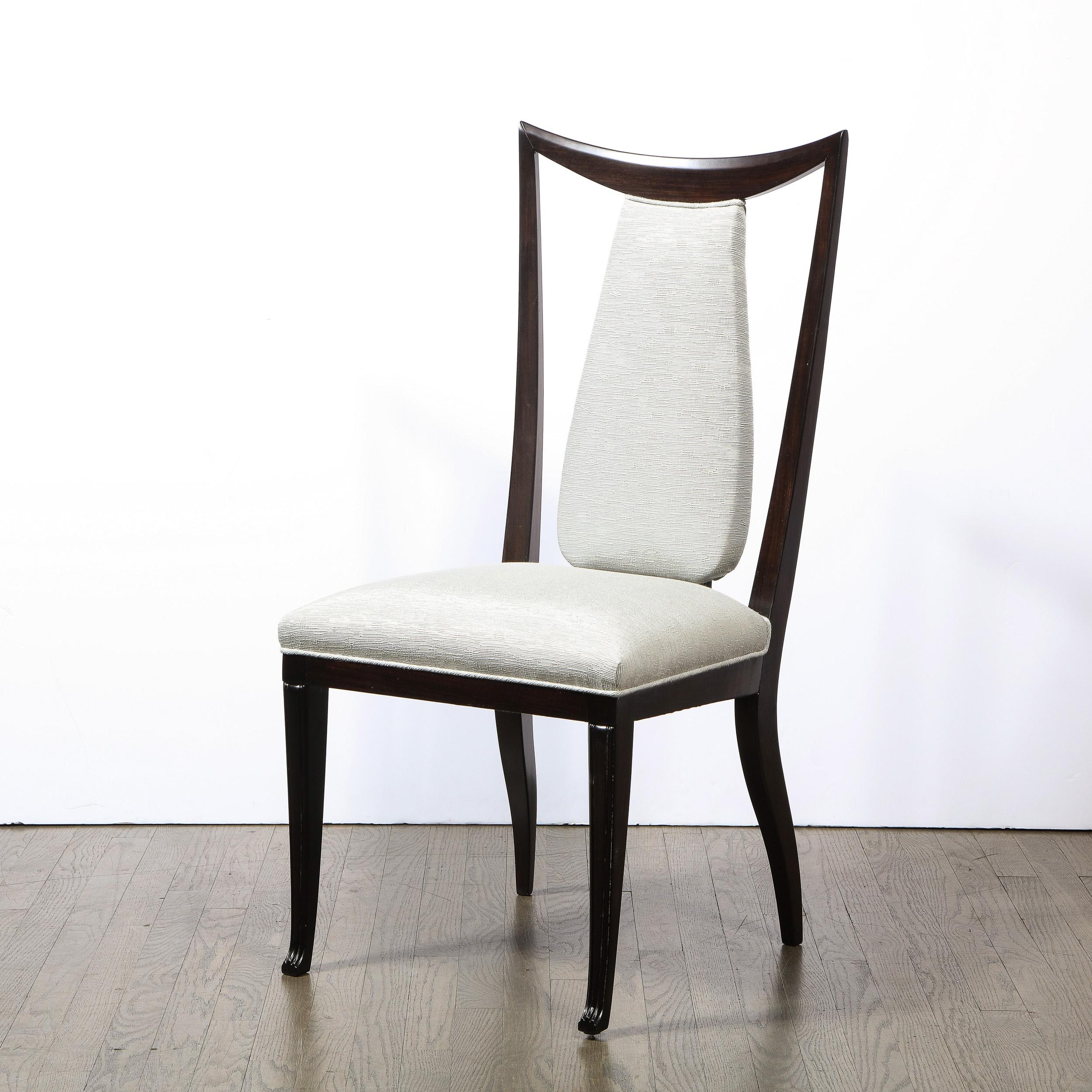Fabric Set of Eight Italian Mid-Century Modern Open Form Ebonized Walnut Dining Chairs