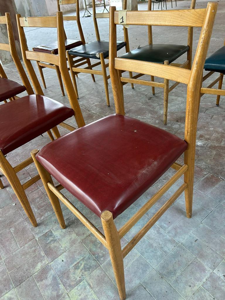 Leather Set of Eight Italian Midcentury Leggera Dining Chairs by Gio Ponti for Cassina For Sale