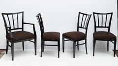 Set of Eight Italian Modern Dining Chairs of Black Wood and Espresso Fabric