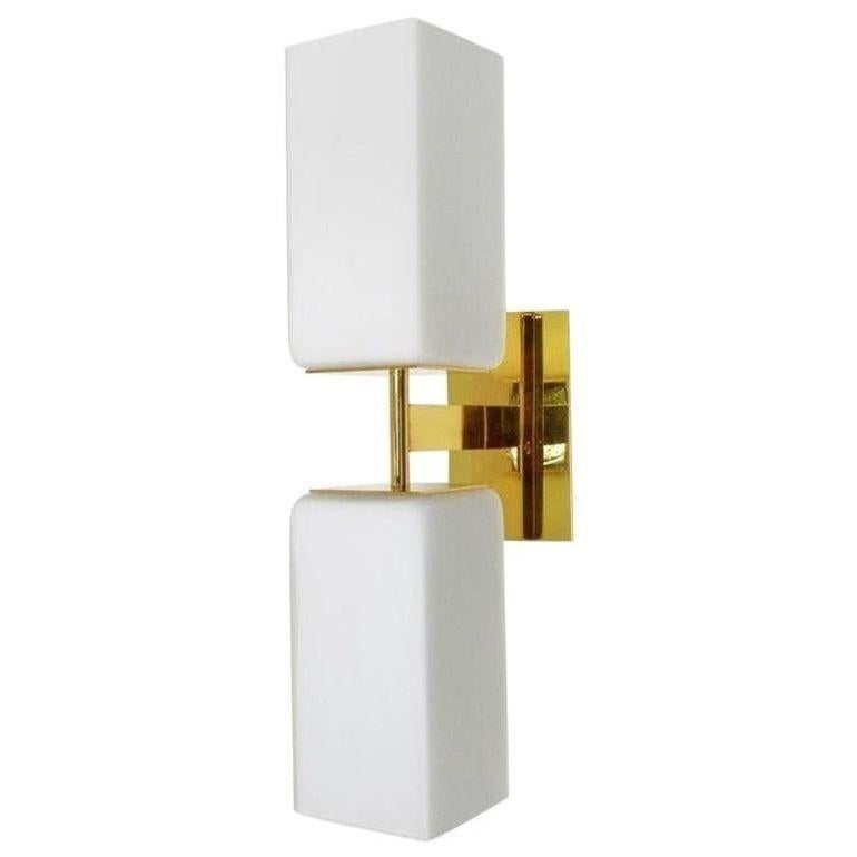 Vetro di Murano Set di otto lampade moderne italiane con vetro di Murano bianco e ottone, anni '90 in vendita