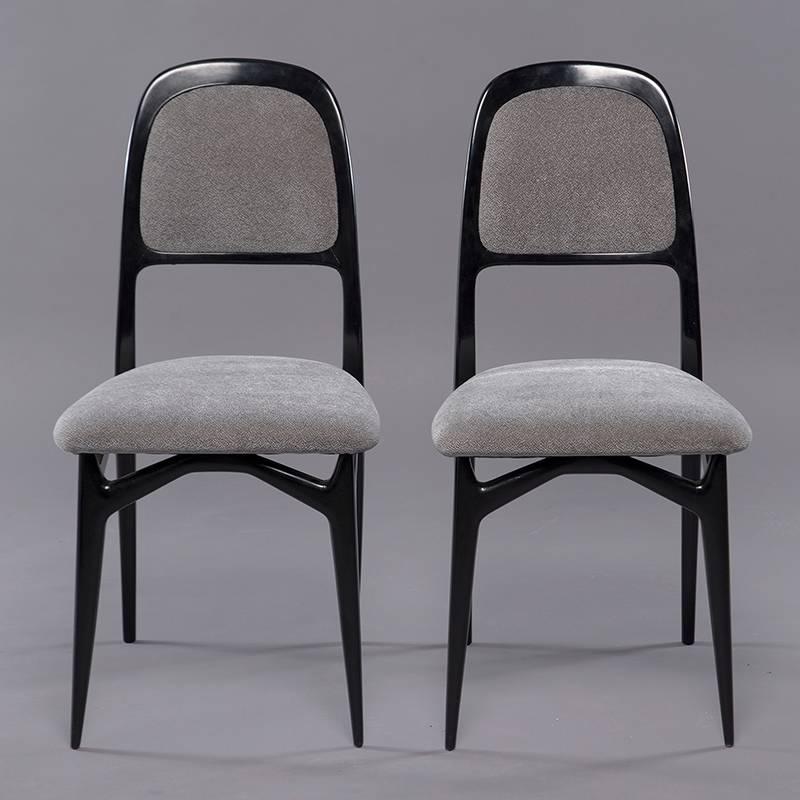 Set of Eight Italian Modernist Black Frame Dining Chairs 3