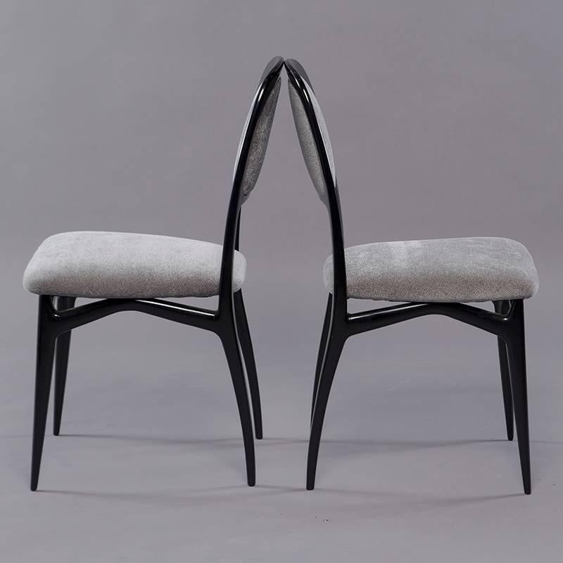 Ebonized Set of Eight Italian Modernist Black Frame Dining Chairs