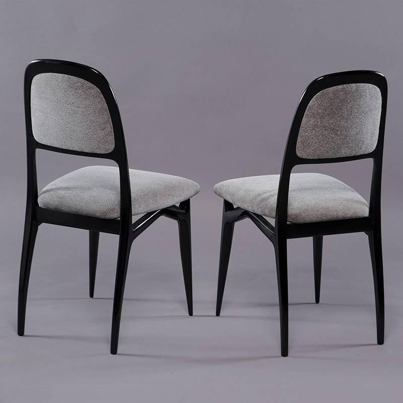 Upholstery Set of Eight Italian Modernist Black Frame Dining Chairs