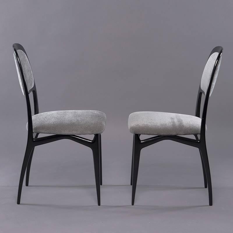 Set of Eight Italian Modernist Black Frame Dining Chairs 1