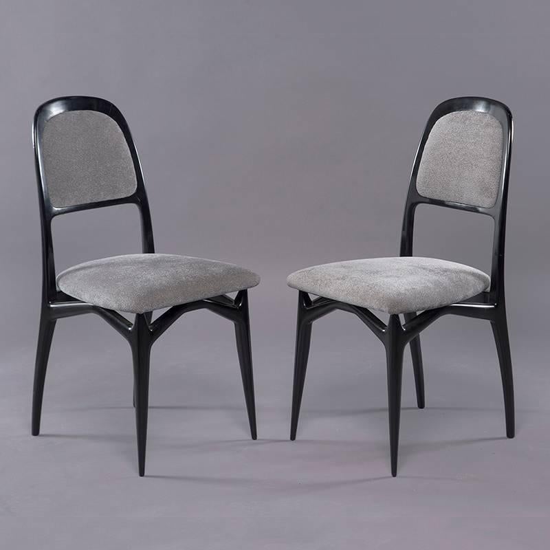 Set of Eight Italian Modernist Black Frame Dining Chairs 2