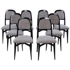 Set of Eight Italian Modernist Black Frame Dining Chairs