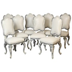 Set of Eight Italian Painted Louis XV Style Dining Room Chairs