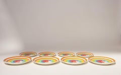 Set of Eight Italian Porcelain Salad and Dinner "Rainbow" Plates by Mancer