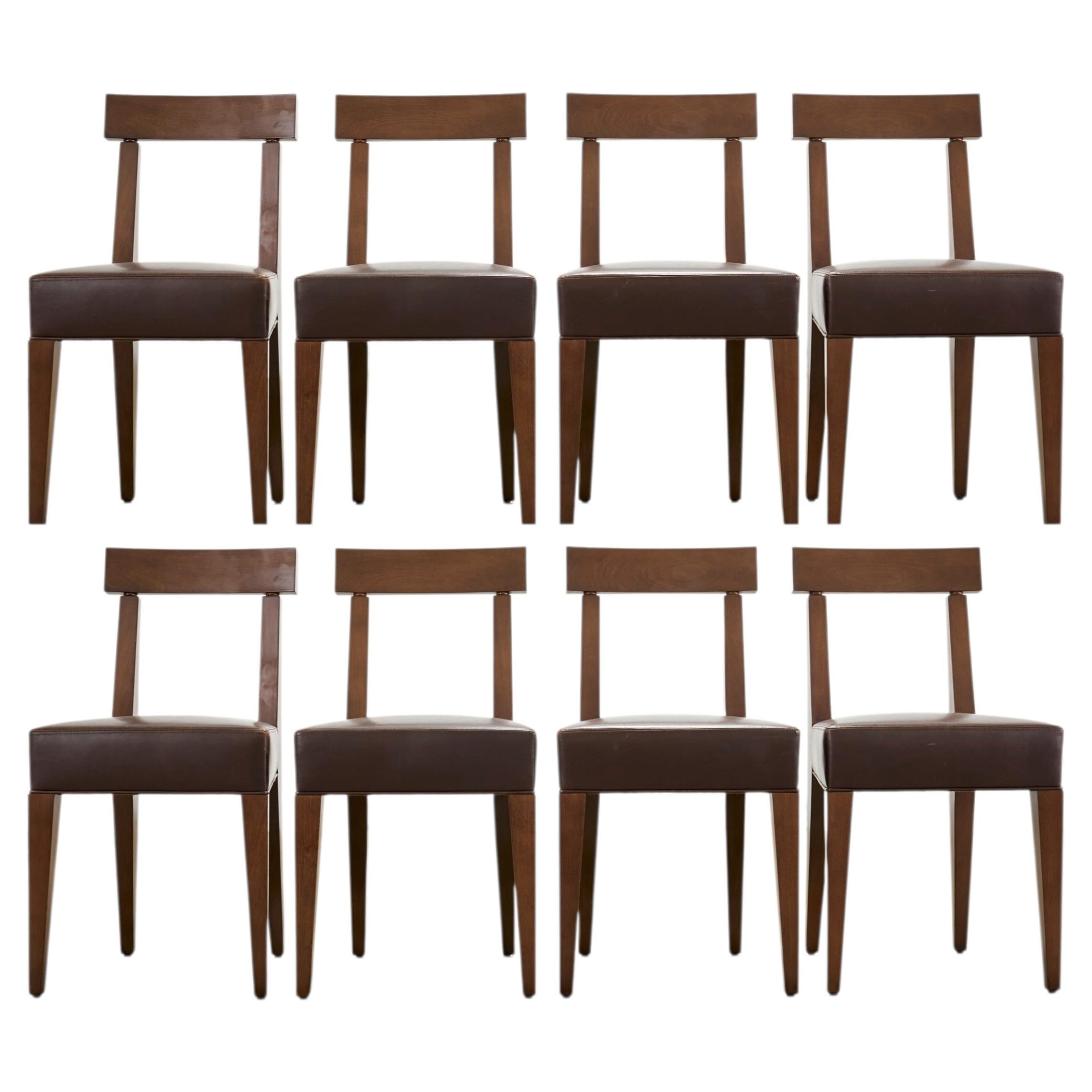 Set of Eight Italian Promemoria Attributed Leather Dining Chairs
