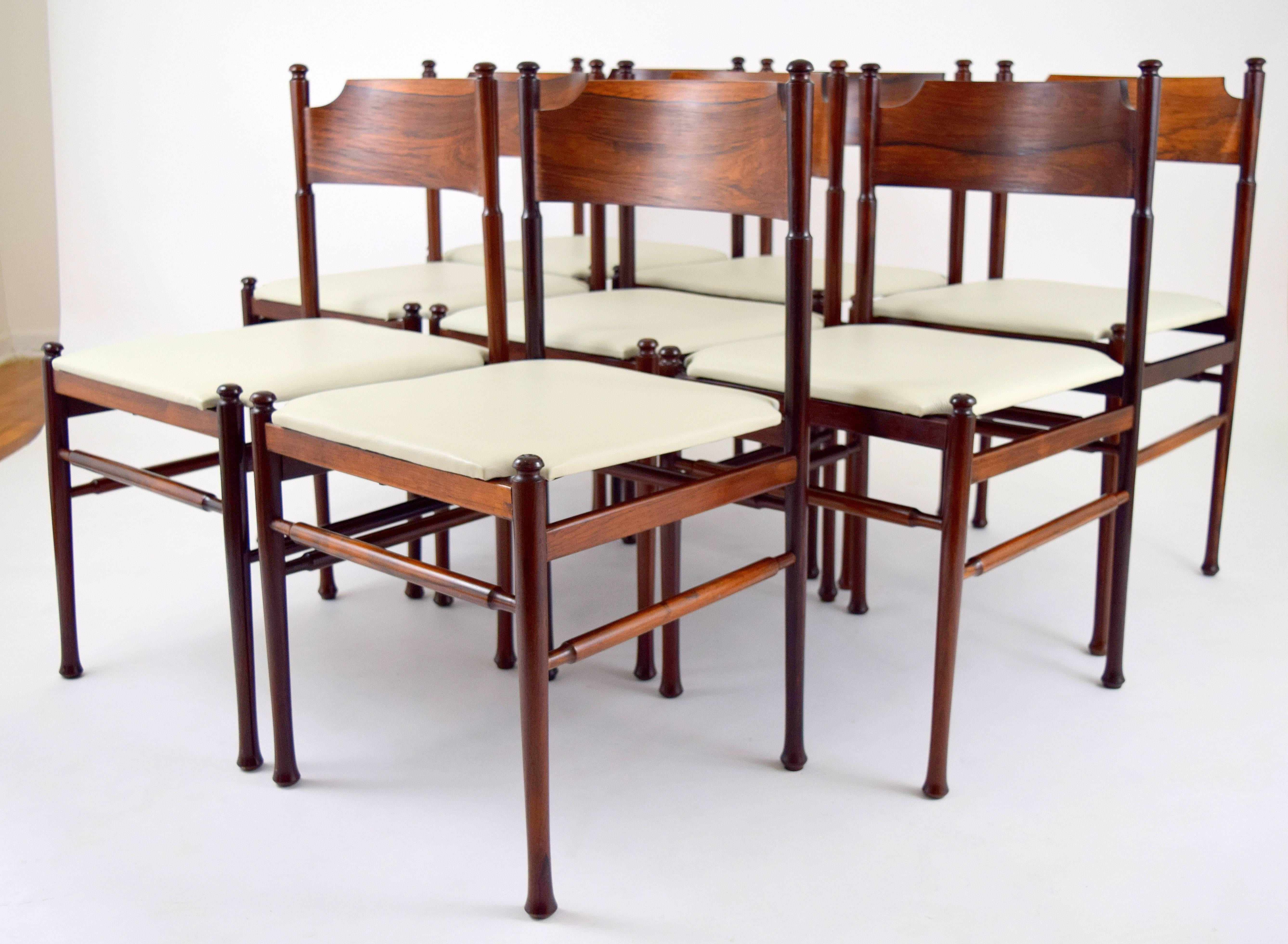 Set of Eight Italian Rosewood and Leather Chairs in the Style of Osvaldo Borsani 10