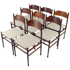 Set of Eight Italian Rosewood and Leather Chairs in the Style of Osvaldo Borsani
