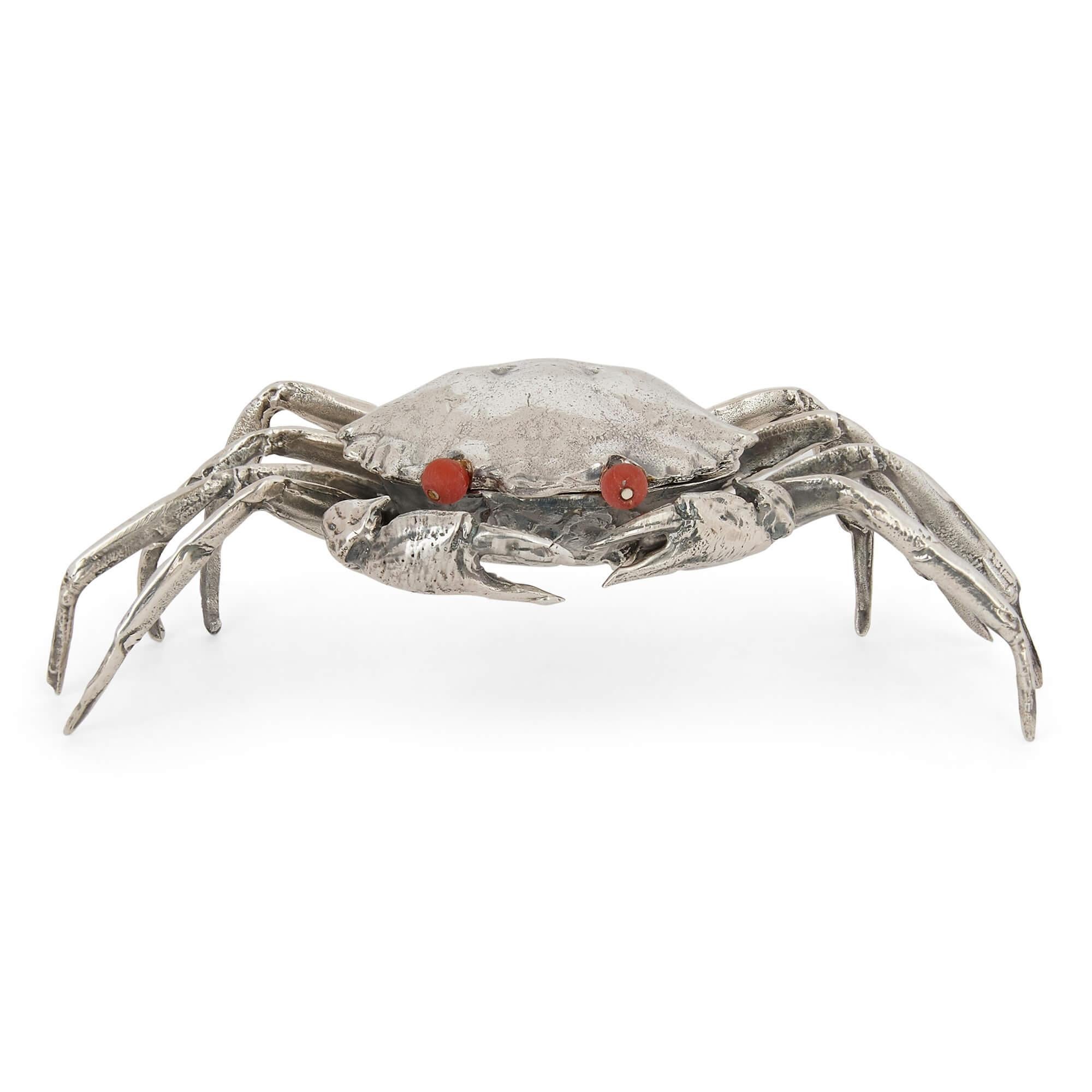 20th Century Set of Eight Italian Silver Crab-Form Boxes by Buccellati For Sale