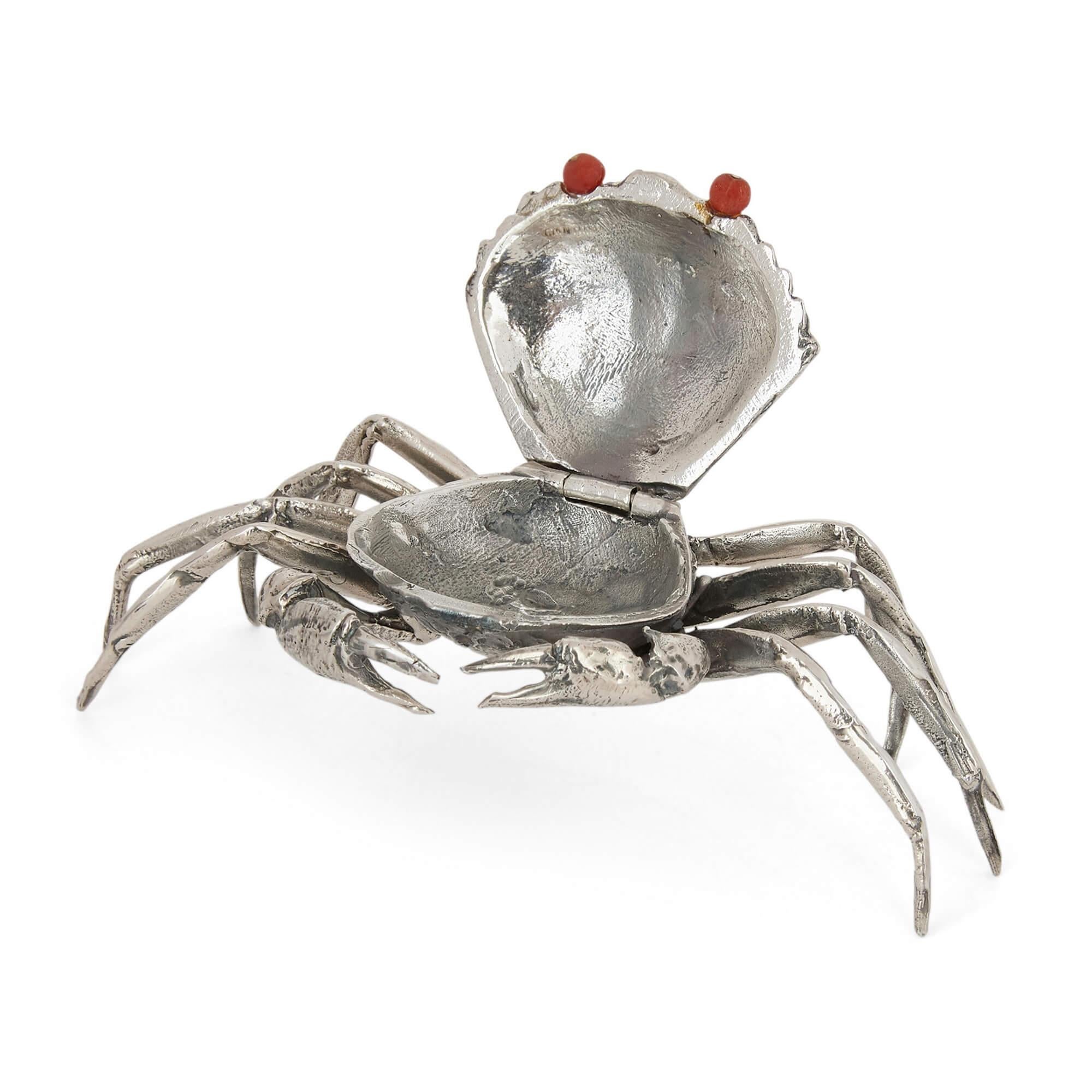 Sterling Silver Set of Eight Italian Silver Crab-Form Boxes by Buccellati For Sale