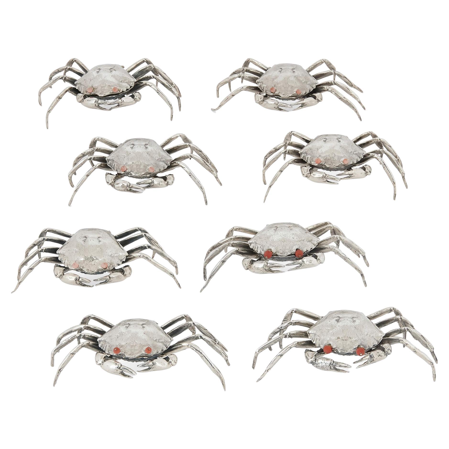 Set of Eight Italian Silver Crab-Form Boxes by Buccellati For Sale