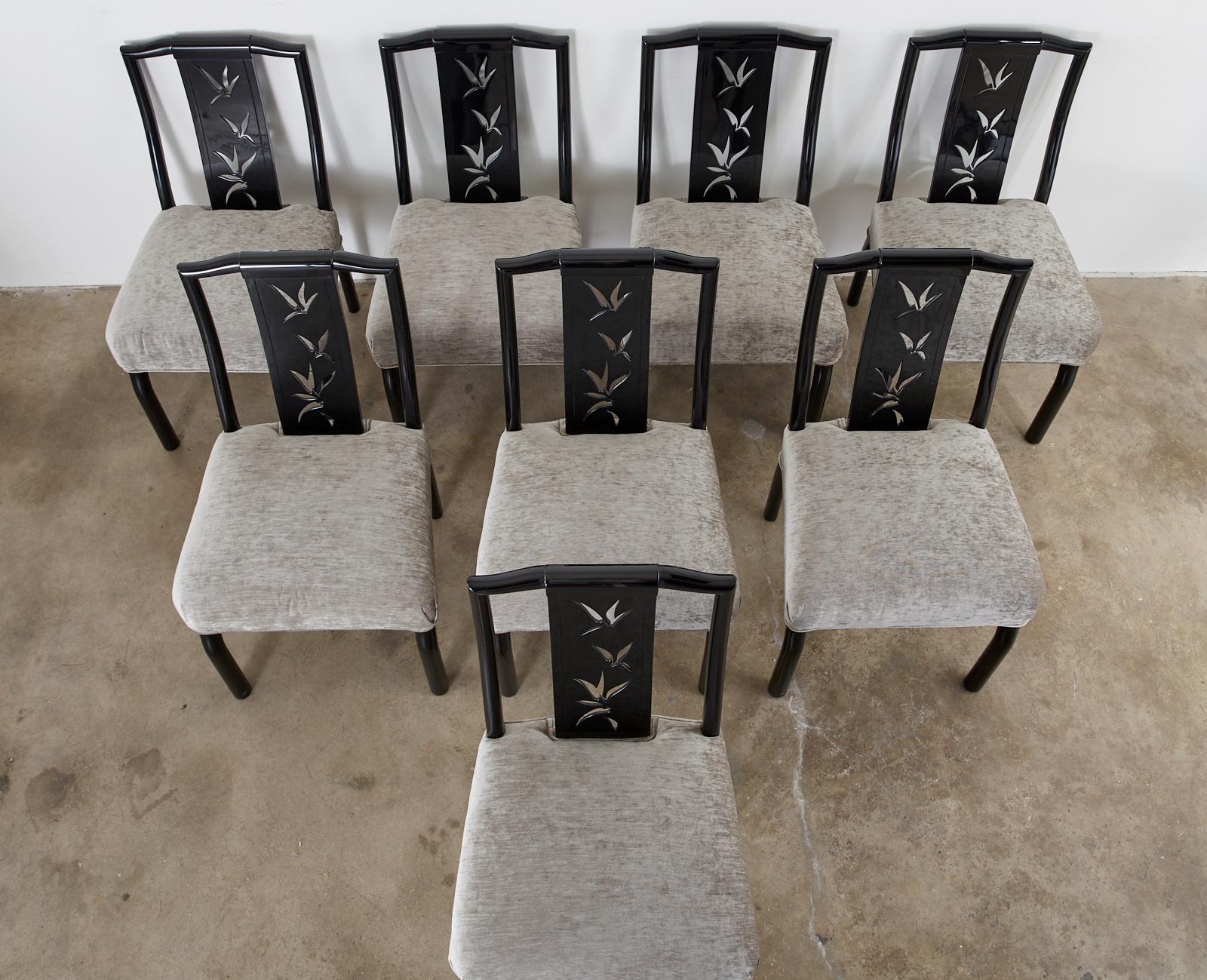 Velvet Set of Eight James Mont Lacquered Dining Chairs