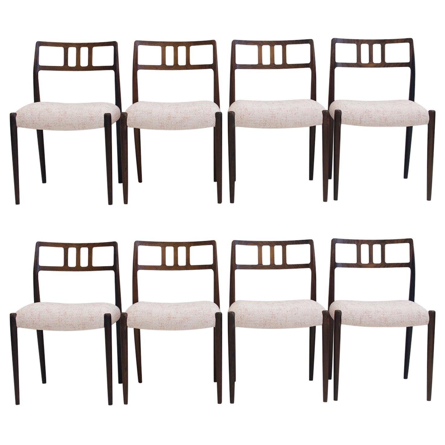 Set of Eight J.L. Møllers Hardwood Chairs, Model 79
