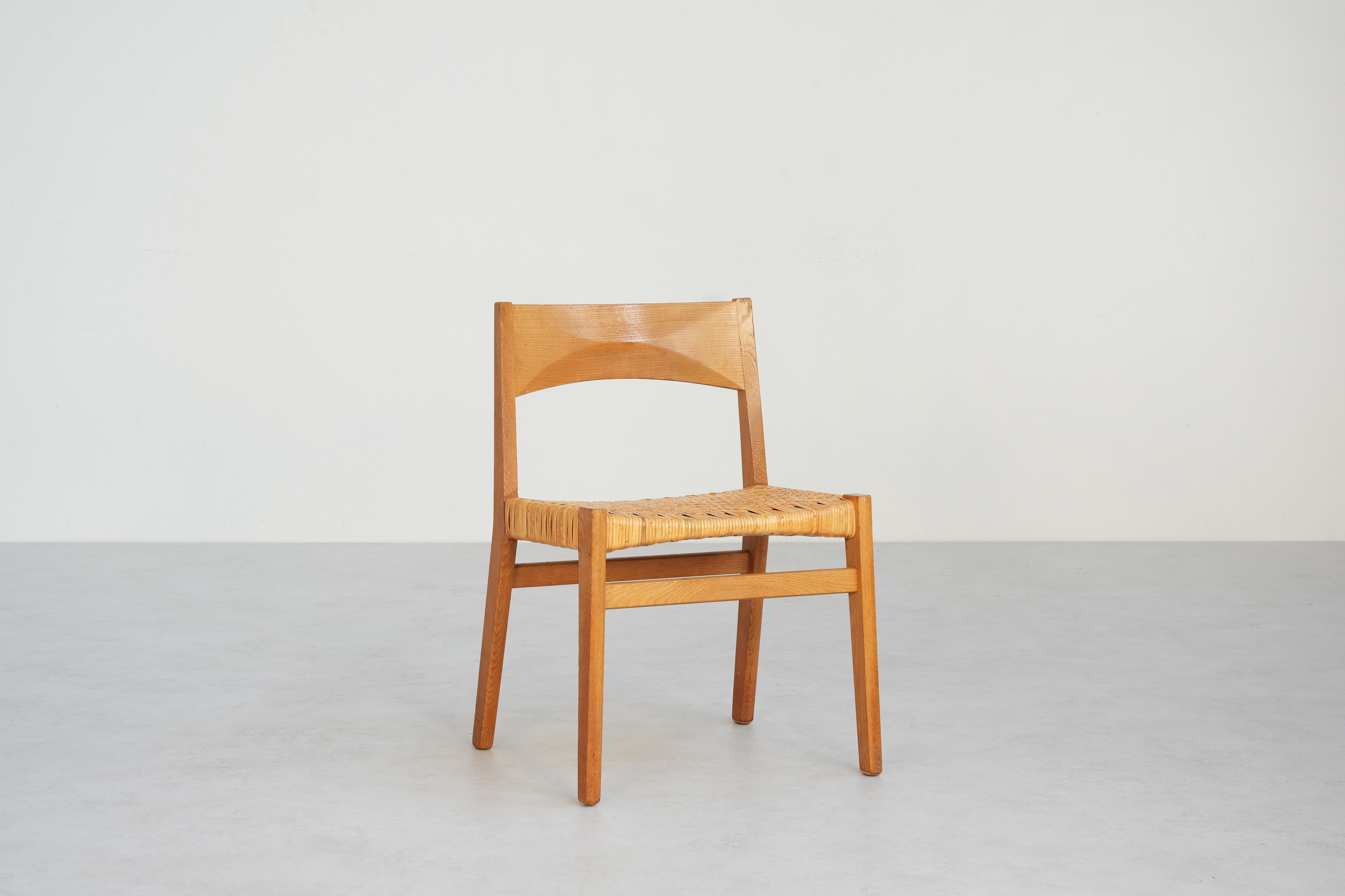 20th Century Set of eight John Vedel Rieper Dining Chairs in oak and cane, 1962 For Sale