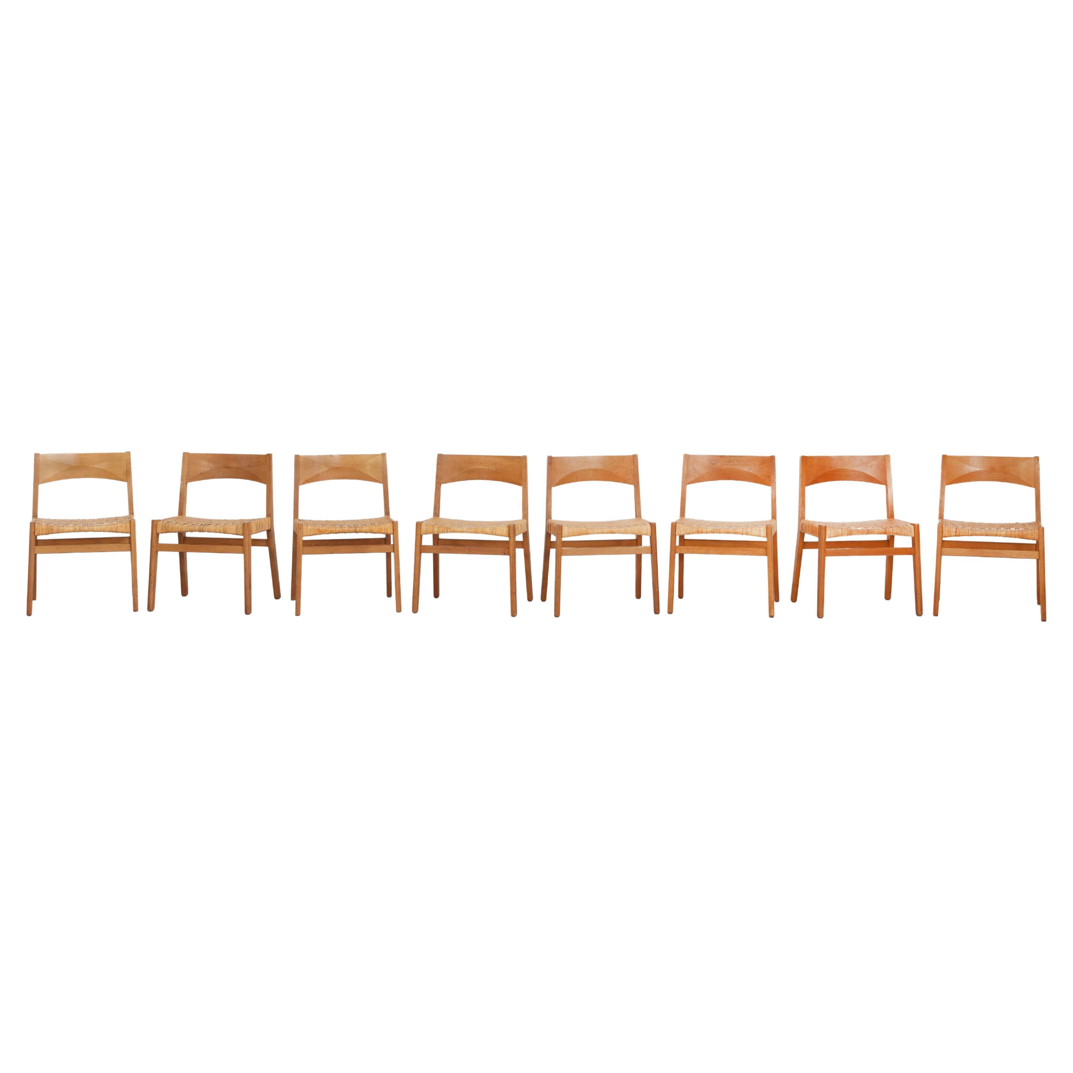 Set of eight John Vedel Rieper Dining Chairs in oak and cane, 1962