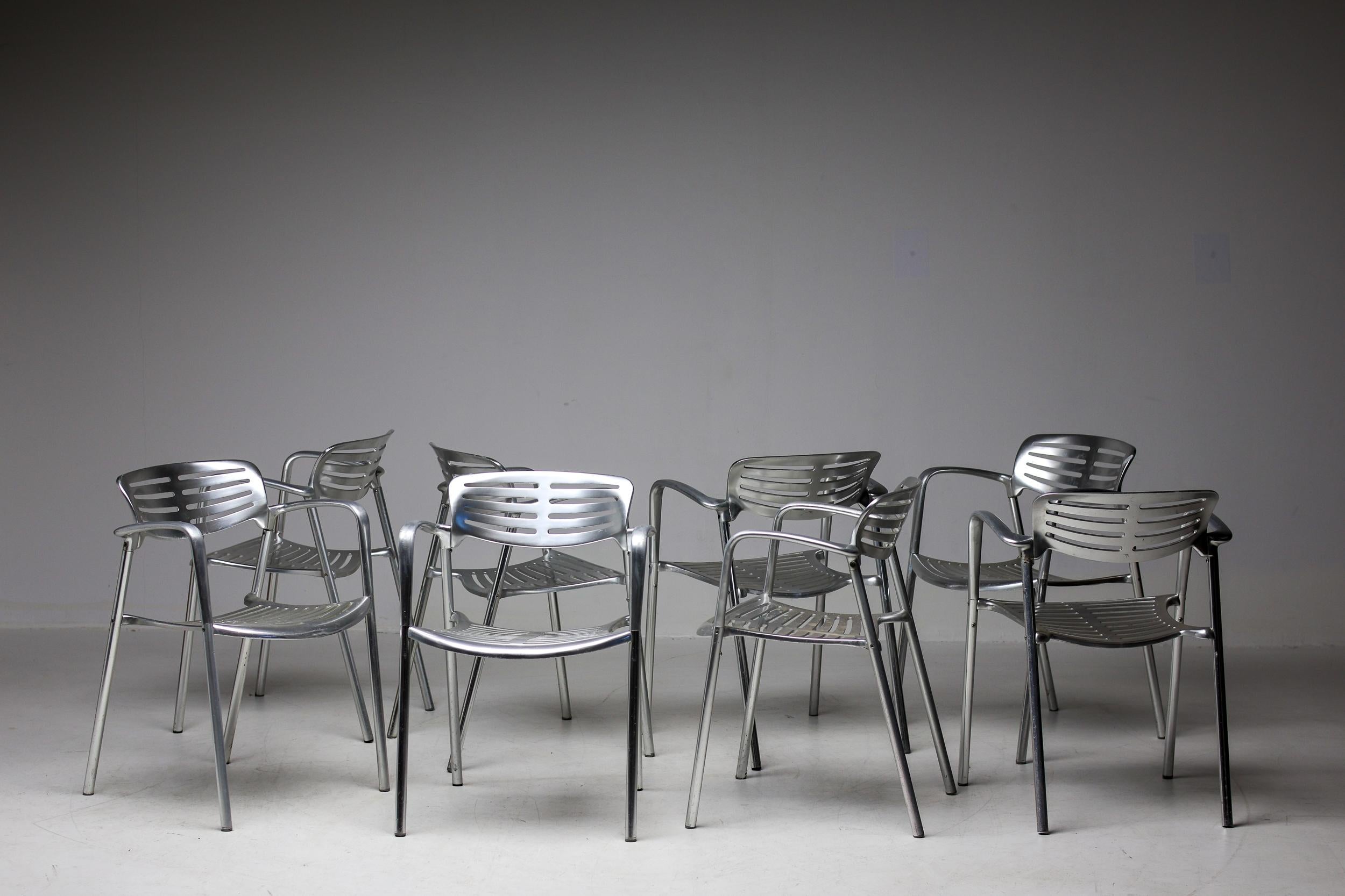 Spanish Set of Eight Jorge Pensi 'Toledo' Aluminum Armchairs