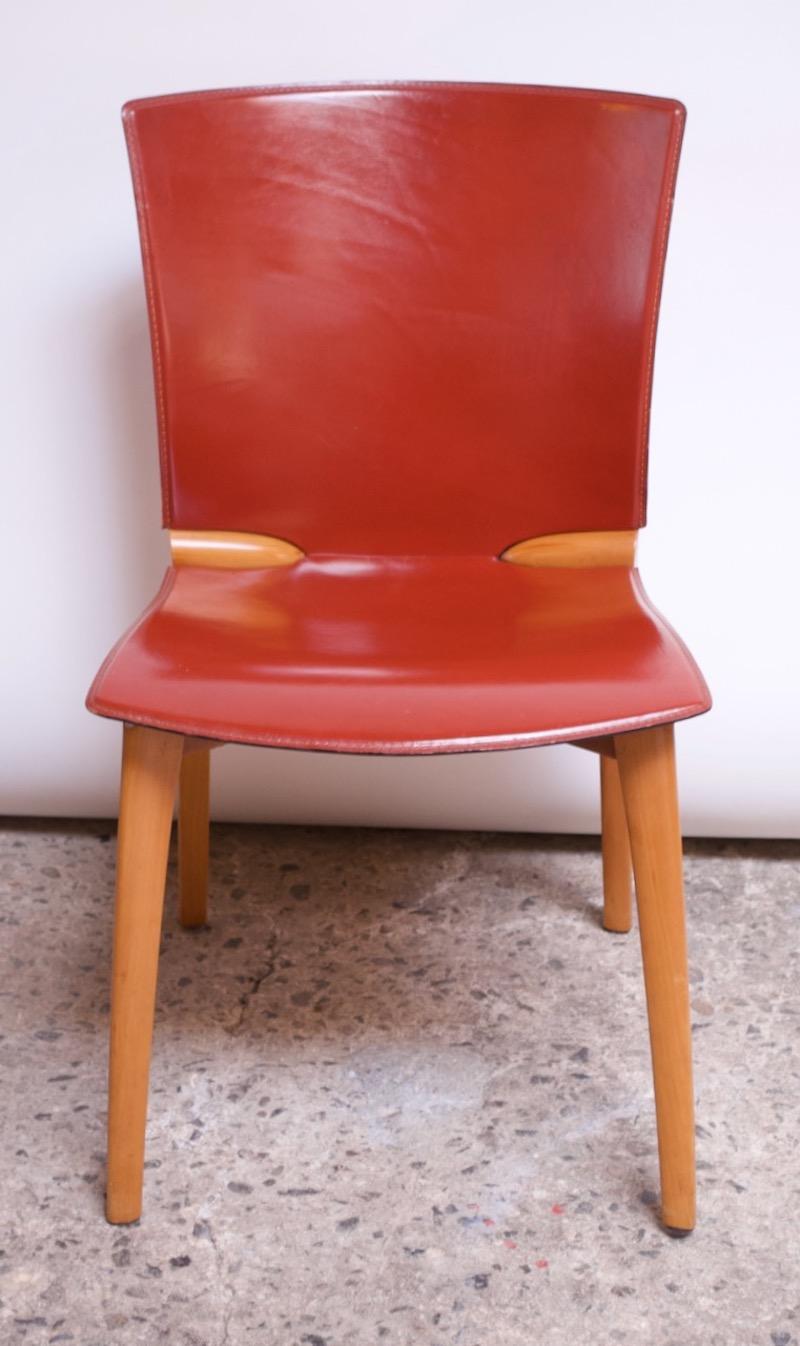 Set of Eight Josep Llusca ‘Cos’ Chairs for Cassina in Red Leather and Beechwood 2