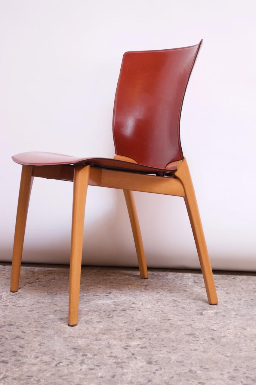 Set of Eight Josep Llusca ‘Cos’ Chairs for Cassina in Red Leather and Beechwood 3