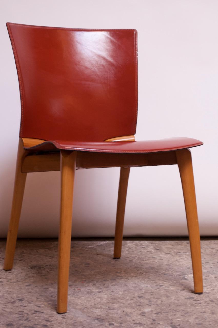 Set of Eight Josep Llusca ‘Cos’ Chairs for Cassina in Red Leather and Beechwood 4