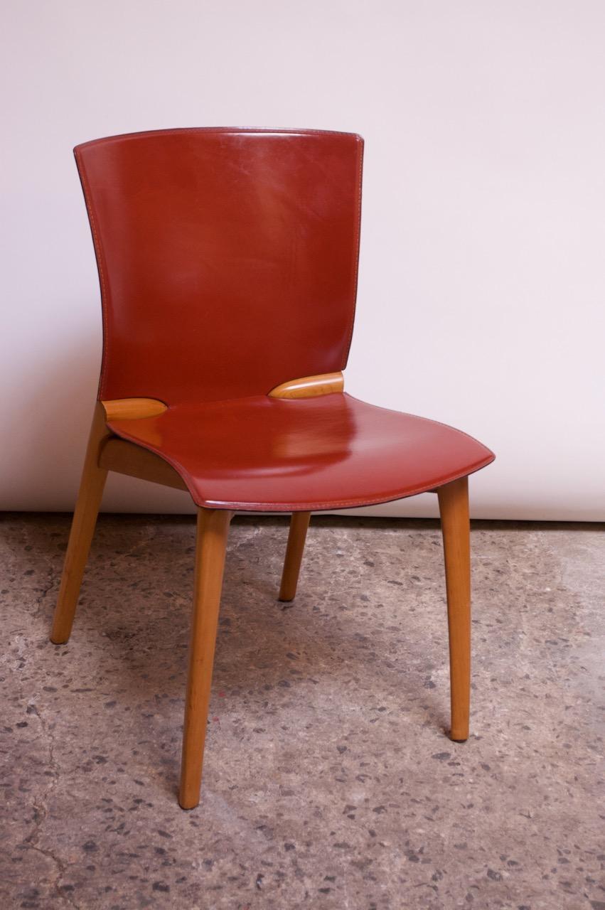 Set of Eight Josep Llusca ‘Cos’ Chairs for Cassina in Red Leather and Beechwood 5