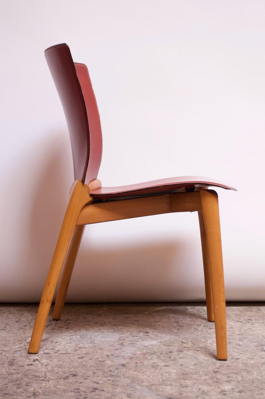 Set of Eight Josep Llusca ‘Cos’ Chairs for Cassina in Red Leather and Beechwood 6