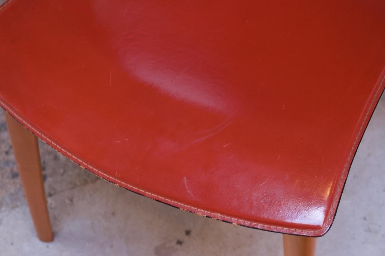 Set of Eight Josep Llusca ‘Cos’ Chairs for Cassina in Red Leather and Beechwood 9