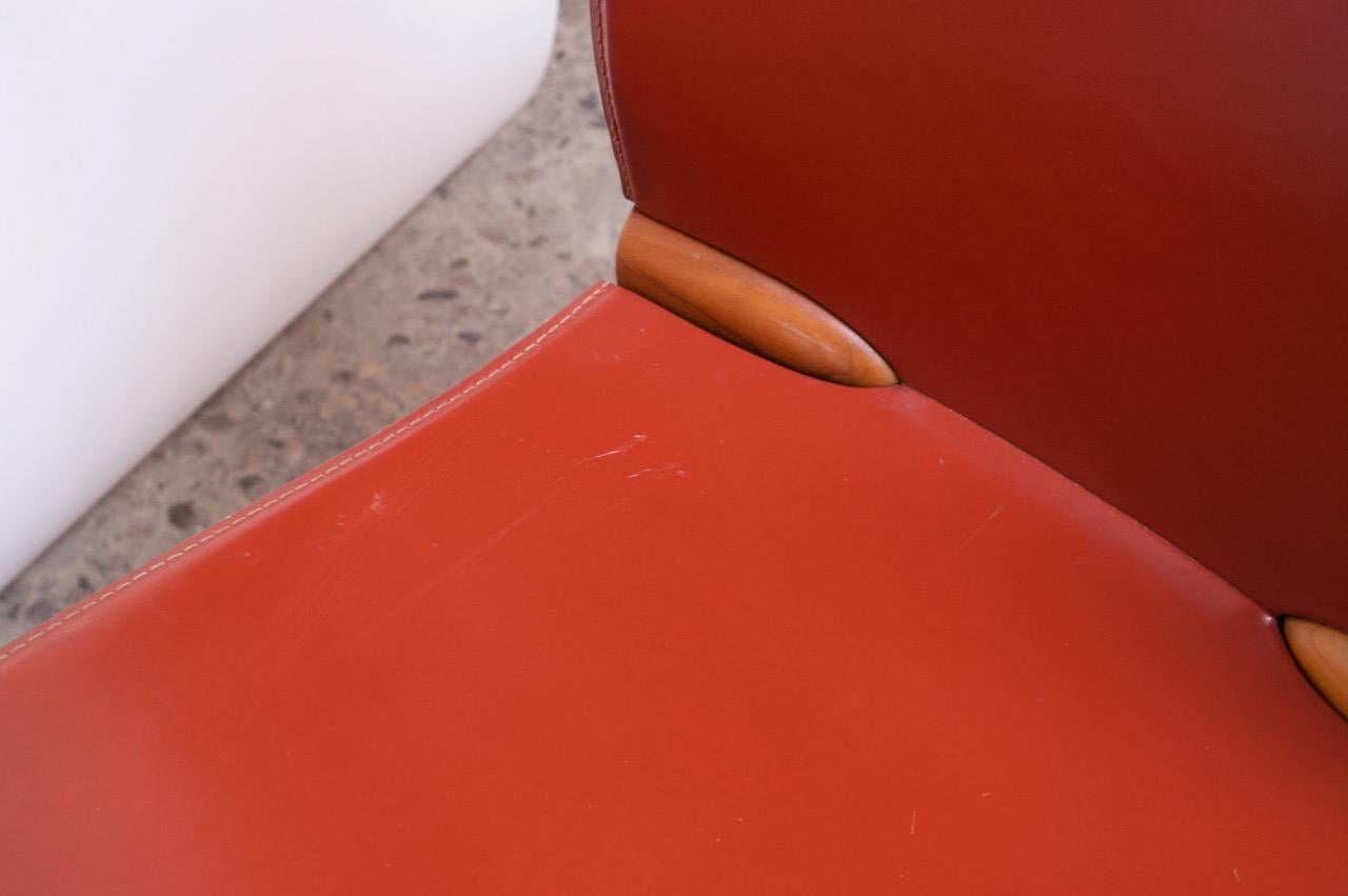 Set of Eight Josep Llusca ‘Cos’ Chairs for Cassina in Red Leather and Beechwood 12