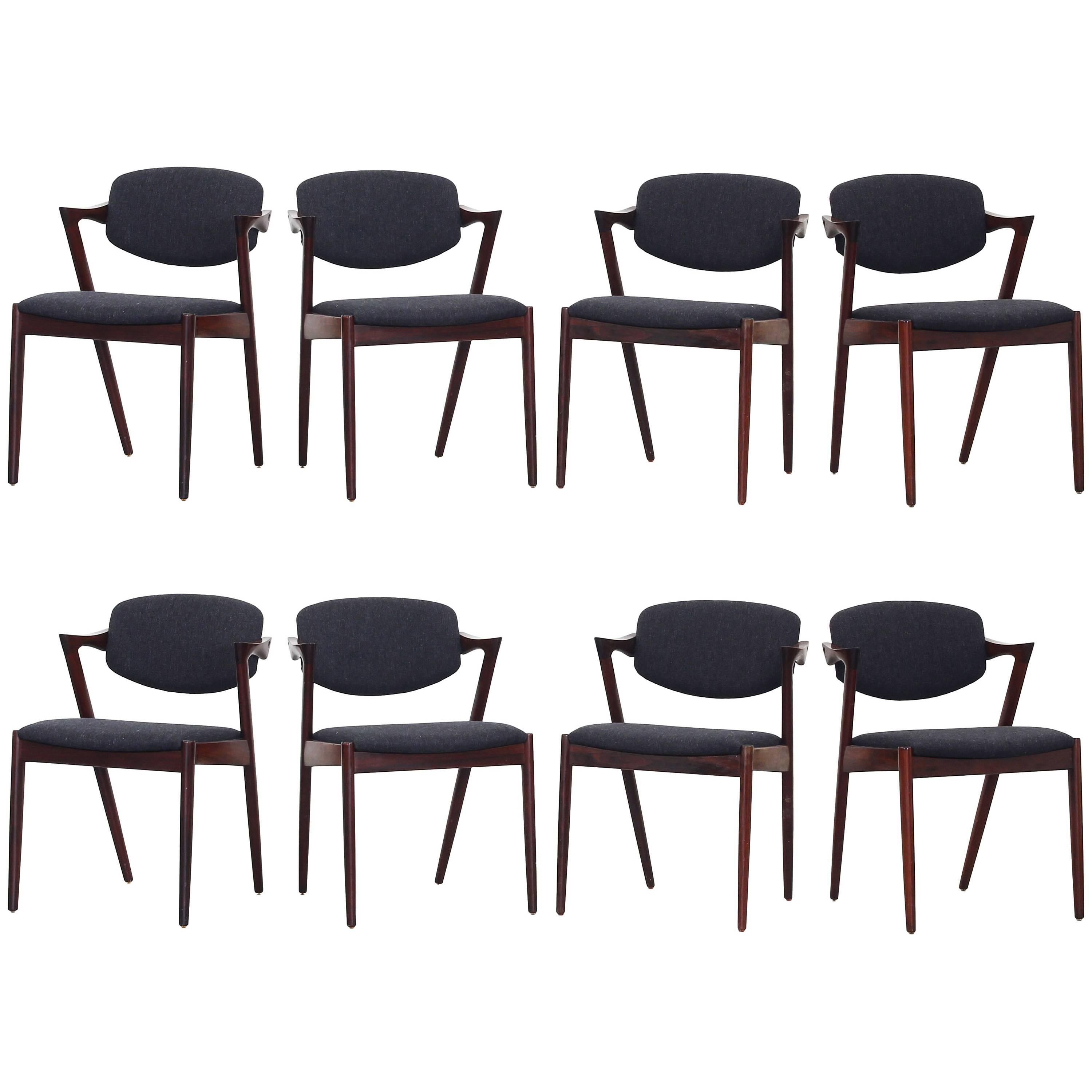 Set of eight Kai Kristiansen Dining Chairs Armchairs, S. Andersen New Upholstery