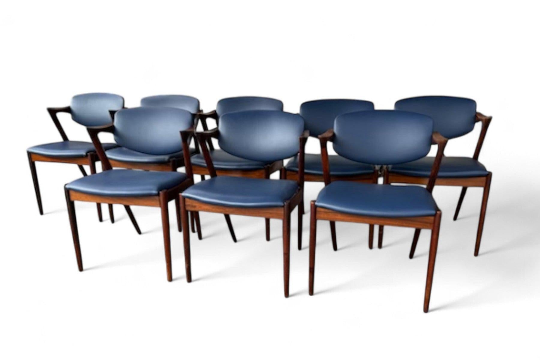 Danese Set di otto sedie da pranzo Kai Kristiansen modello 42 in palissandro in vendita