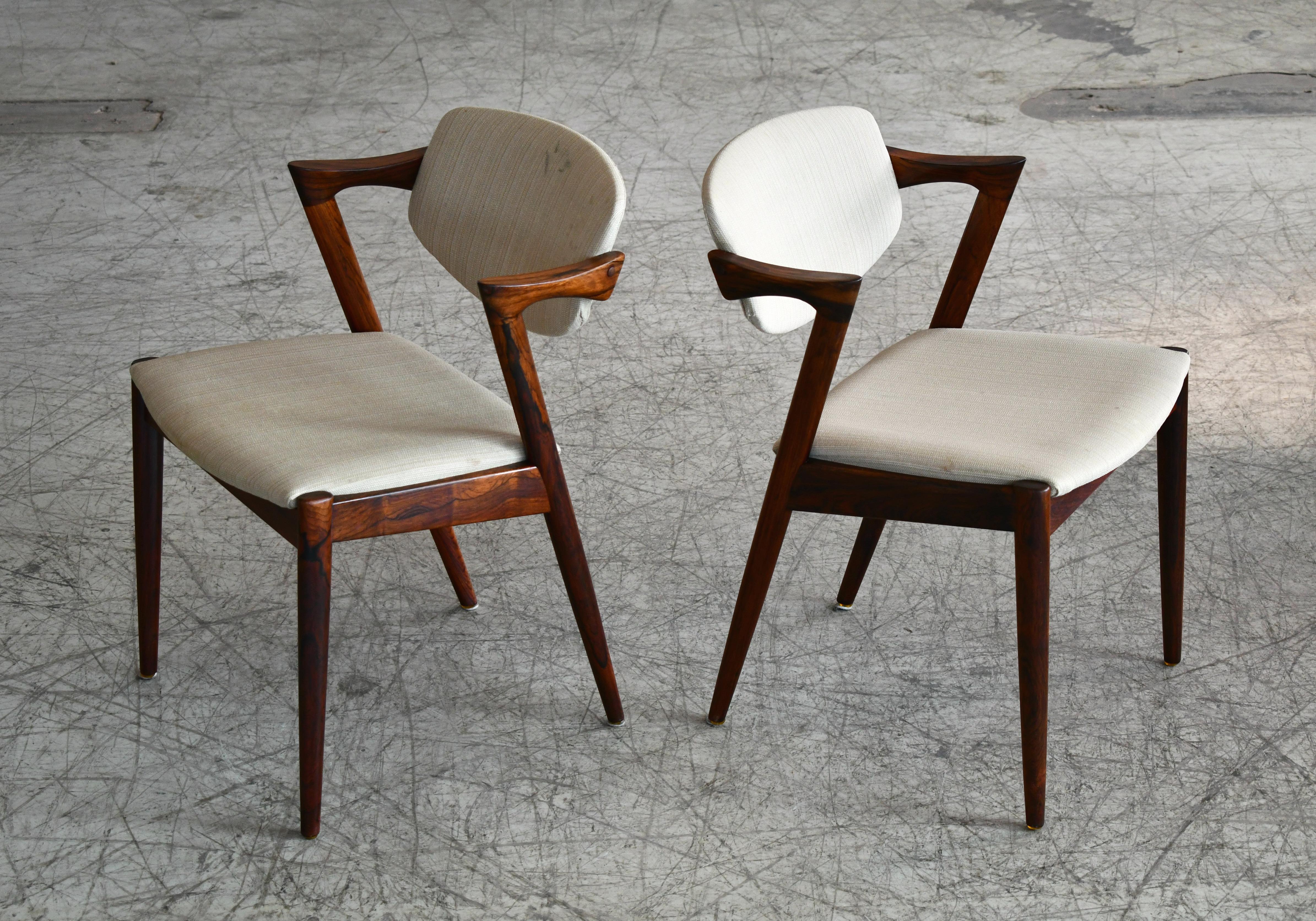 Set of Eight Kai Kristiansen Model 42 Rosewood Dining Chairs Danish Midcentury 1