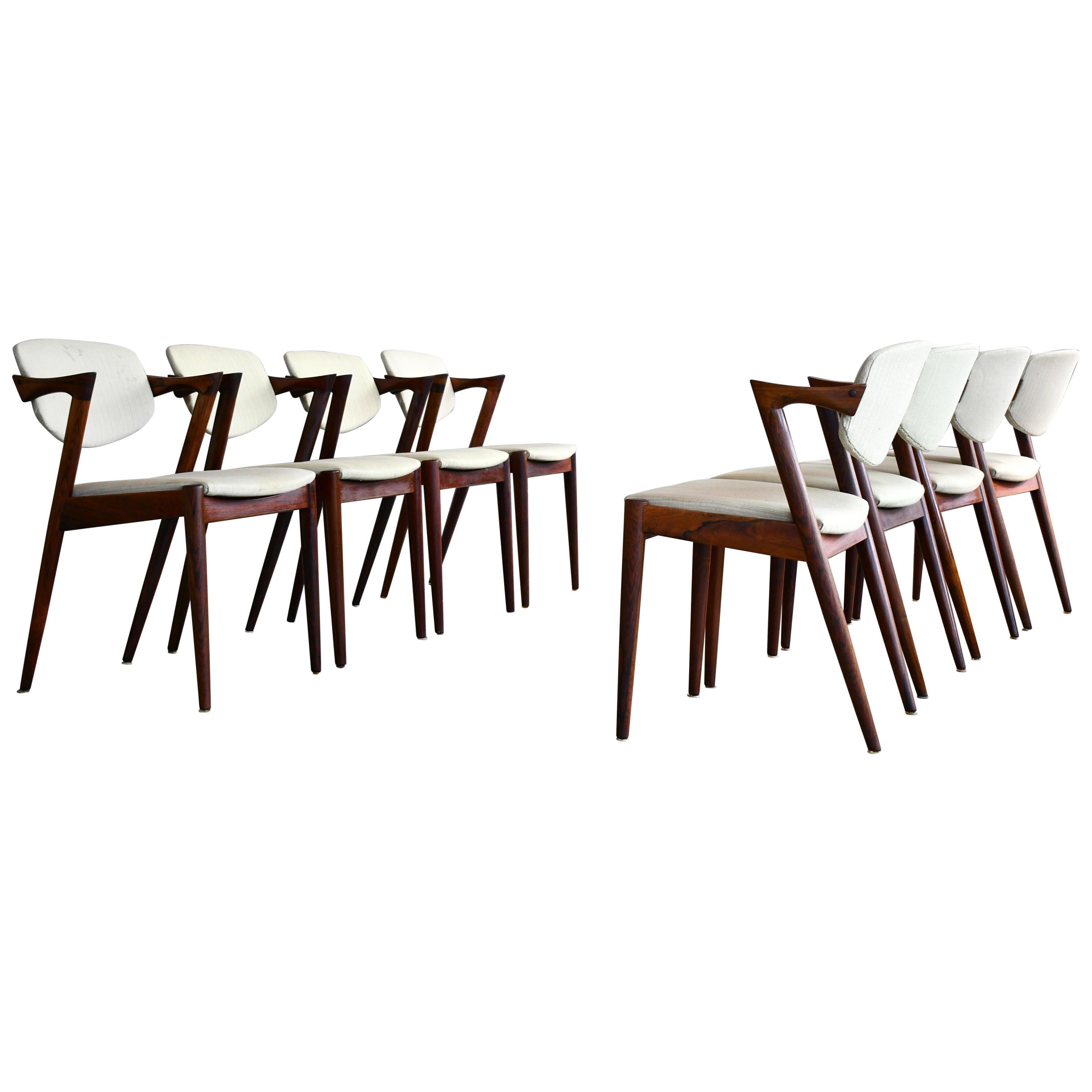 Set of Eight Kai Kristiansen Model 42 Rosewood Dining Chairs Danish Midcentury