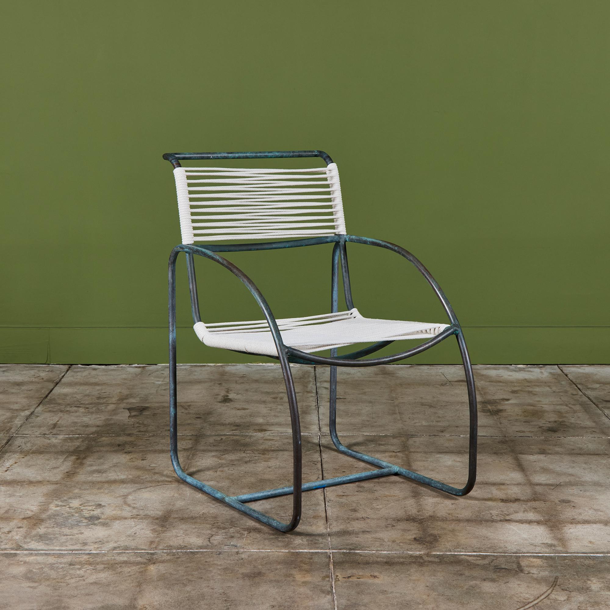Mid-Century Modern Set of Eight Kipp Stewart Bronze Patio Dining Armchairs for Terra For Sale